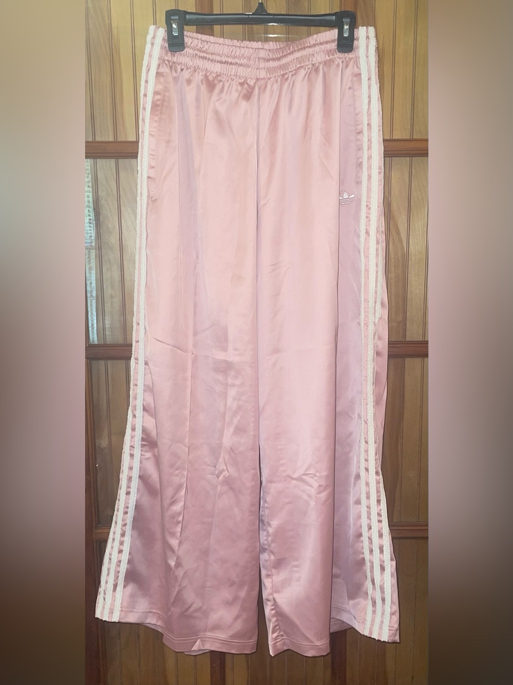 adidas Satin Pink Oversized Track Jacket White 3-Stripes with Matching Pants - Picture 5 of 13